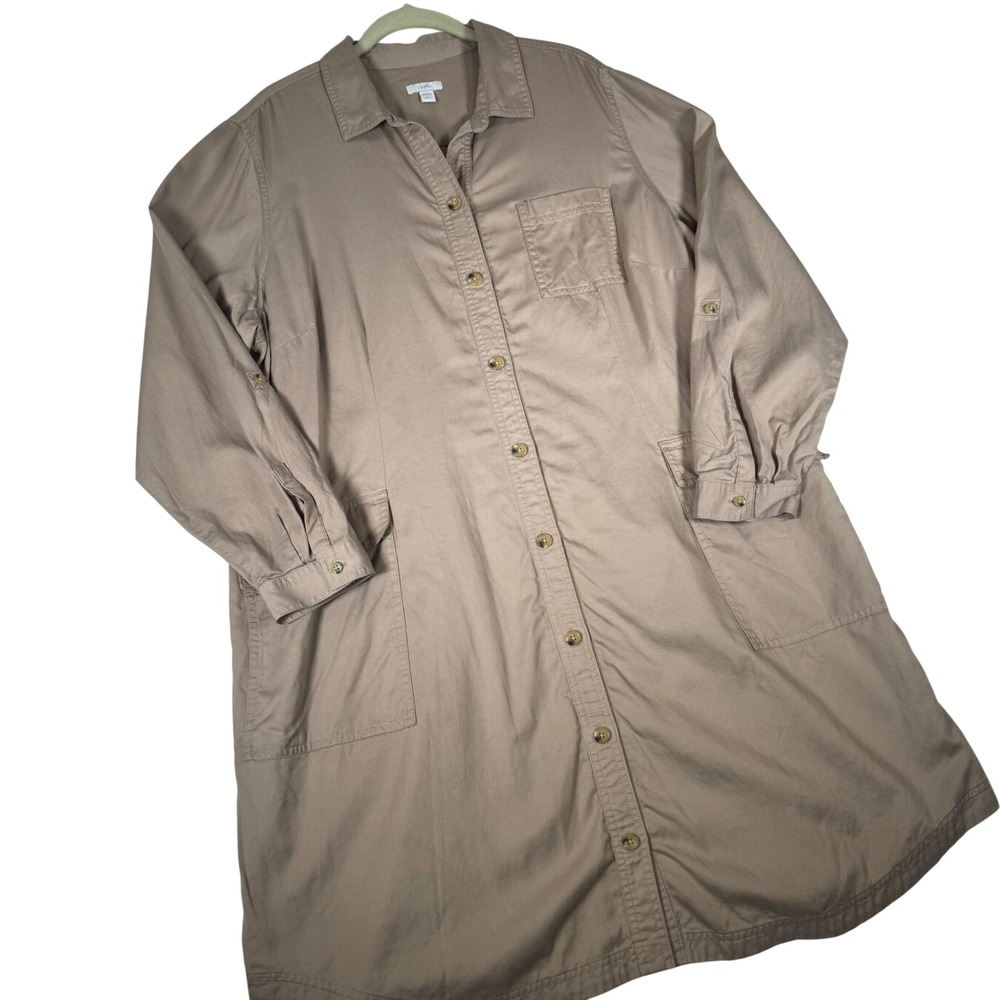 J. Jill Khaki Tan Tencel Cotton Button Utility Shirt Dress 2X 149604 Womens Plus